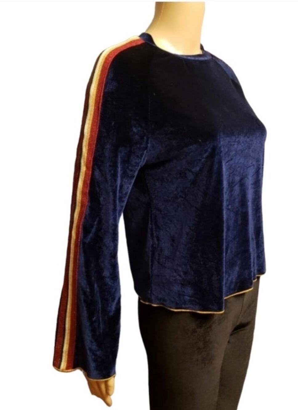 Oeuvre Velvet Bell Sleeve Metallic Striped Shirt